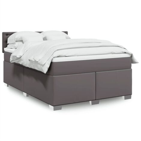 Lattenrostbett mit Matratze Grau 160x200 cm Kunstleder