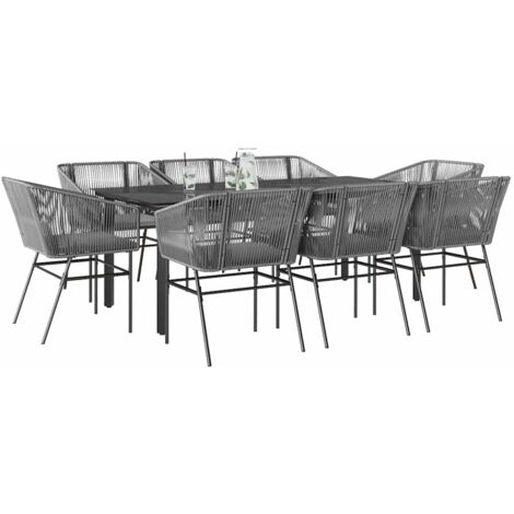 9-tlg. Garten-Essgruppe mit Kissen Grau Poly Rattan Glas vidaXL