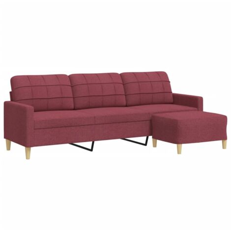 3-Sitzer-Sofa mit Hocker Weinrot 210 cm Stoff vidaXL