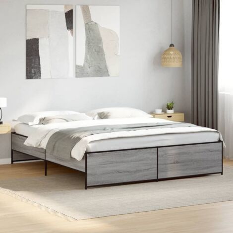 Bettgestell Grau Sonoma 200x200 cm Holzwerkstoff und Metall vidaXL (1/5)