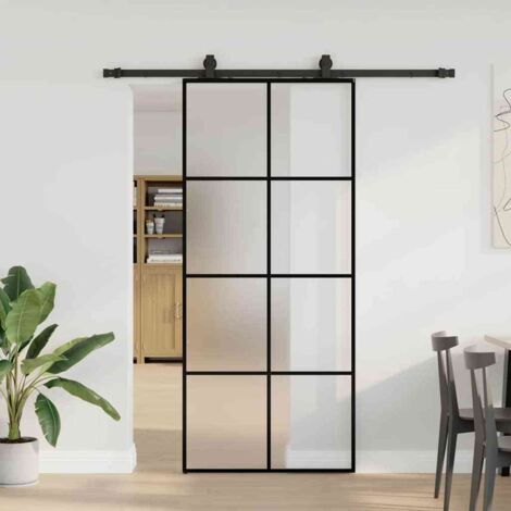 vidaXL Schiebetür mit Beschlag Schwarz 90x205 cm ESG-Glas