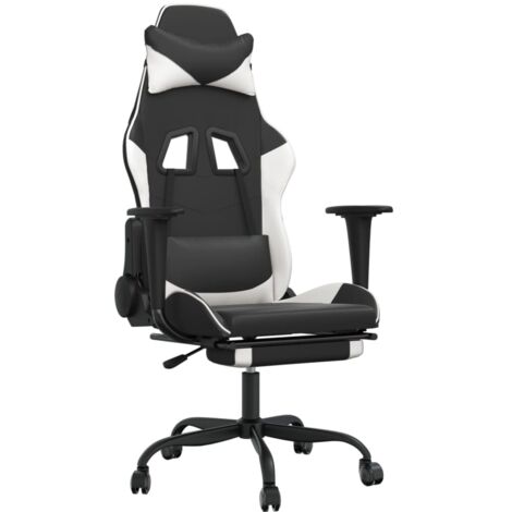Gaming-Stuhl mit Massage & Fußstütze Schwarz & Weiß Kunstleder vidaXL