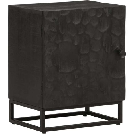 Nachttisch schwarz 40x30x50 cm aus massivem Mangoholz und Eisen
