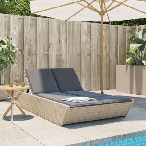 Doppel-Sonnenliege mit Auflagen Beige Poly Rattan vidaXL