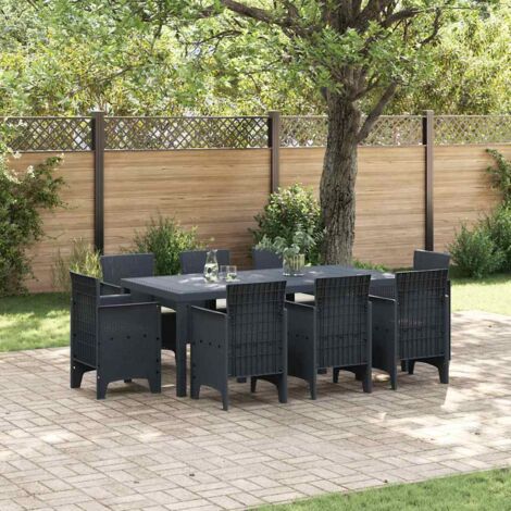 Garten Essgruppe 9 pcs Anthrazit Polt Rattan vidaXL