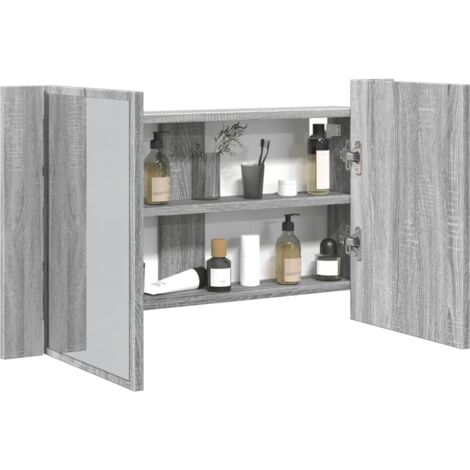 Spiegelwaschraum mit LED Sonoma Grau 80x12x45 cm