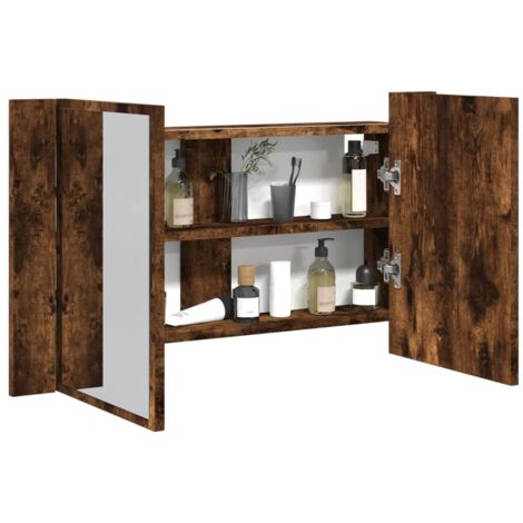 vidaXL LED Bathroom Mirror Cabinet Smoked Oak 80x12x45 cm Acrylic