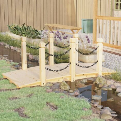 Gartenbrücke mit Holzgeländer aus massivem Fichtenholz