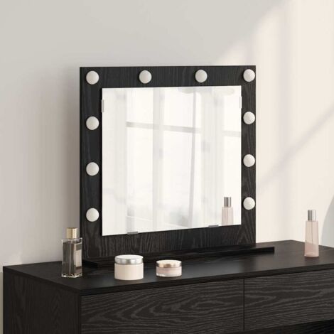 Schminkspiegel mit LED-Lichtern Schwarz Eiche 60x55x18 cm vidaXL139985