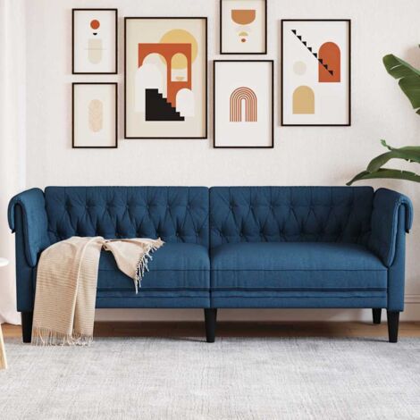 Chesterfield-Sofa 3-Sitzer Blau Stoff vidaXL272046