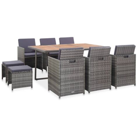 11-tlg. Garten-Essgruppe Poly Rattan Akazienholz Anthrazit vidaXL