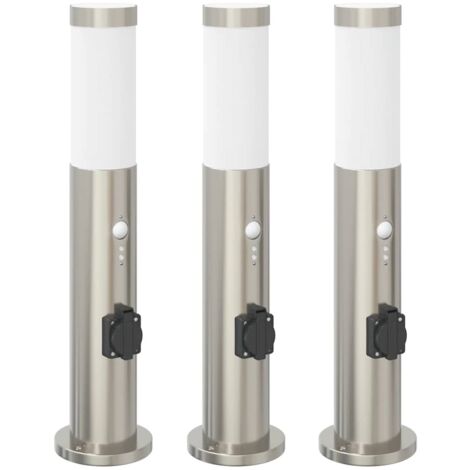 Pollerleuchten mit Sensor&Steckdose 3er 50 cm Edelstahl IP44 vidaXL