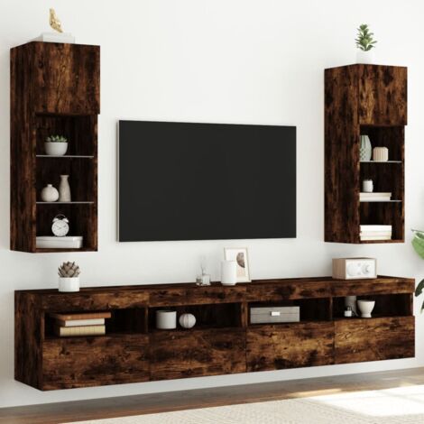 TV-Möbel mit LED-Lichtern 2 Stück werf eiche 30,5x30x90 cm