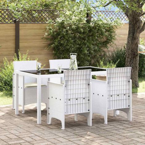 vidaXL Gartenstuhl Set aus 4 Weiß Poly-Rattan Standard Stapelbar