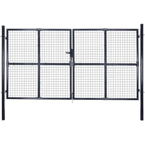Gitter-Gartentor Verzinkter Stahl 306 x 200 cm Grau vidaXL