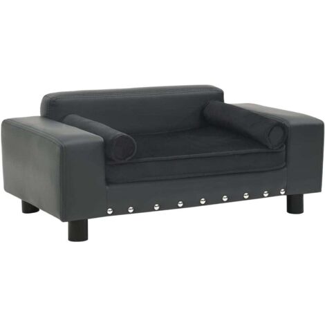 vidaXL Dog Sofa Dark Grey 81x43x31 cm Plush and Faux Leather