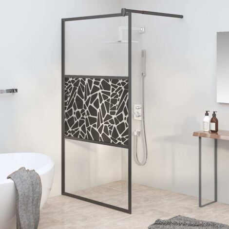 vidaXL Duschwand 100x195 cm ESG-Glas mit Steindesign Schwarz