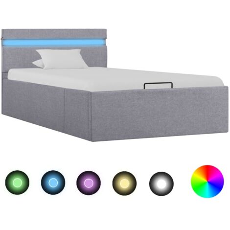 Bett mit Bettkasten Hydraulisch LED Hellgrau Stoff 100x200 cm vidaXL