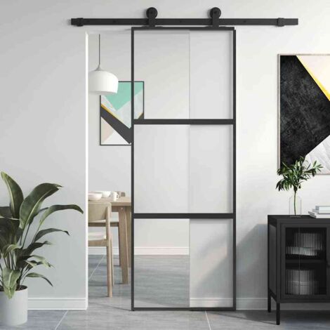 Schiebetür Schwarz 76x205 cm Hartglas und Aluminium vidaXL