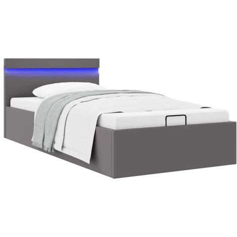 Bett mit Bettkasten Hydraulisch LED Grau Kunstleder 90x200 cm vidaXL769054