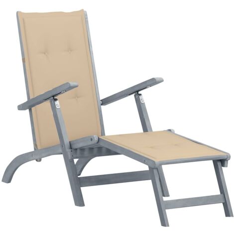 Liegestuhl mit Fußstütze und Auflage Massivholz Akazie vidaXL648235