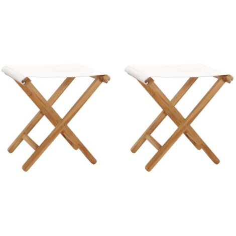 Klappstühle 2 Stk. Teak Massivholz und Stoff Cremeweiß - Holz Stuhl - Gartenstuhl - Klappstuhl - Teakholzmöbel - Outdoor Möbel