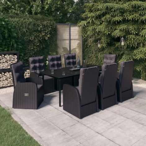 9-tlg. Garten-Essgruppe mit Kissen Schwarz vidaXL