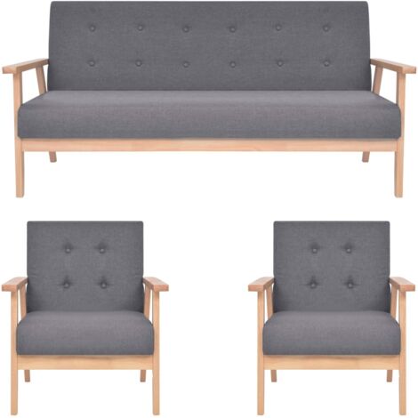 vidaXL 3-tlg. Sofagarnitur Stoff Dunkelgrau