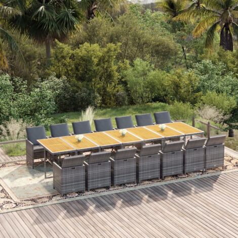 15-tlg. Garten-Essgruppe mit Kissen Grau Poly Rattan vidaXL