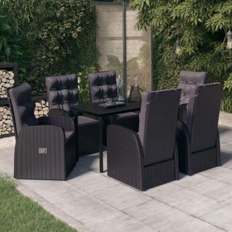 7-tlg. Garten-Essgruppe mit Kissen Schwarz vidaXL