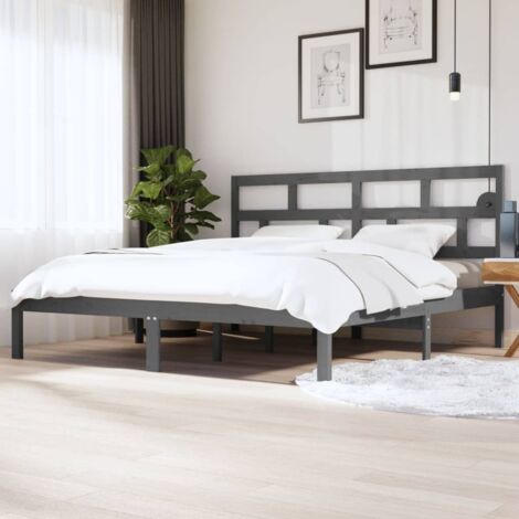 Massivholzbett Grau Kiefer 200x200 cm vidaXL (1/5)