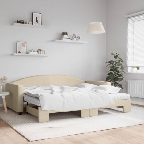 Tagesbett Ausziehbar mit Matratzen Creme 90x200 cm Stoff vidaXL