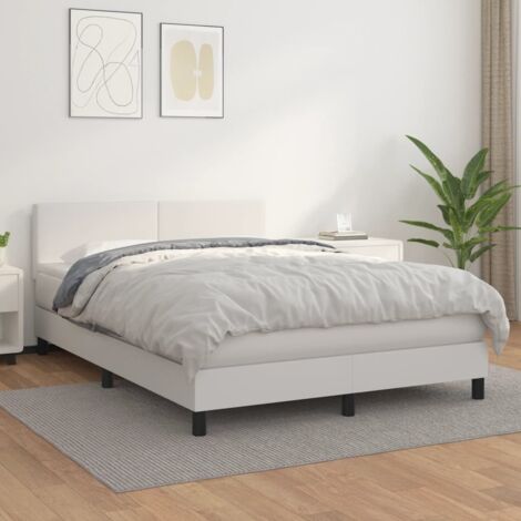 vidaXL Lattenrostbett mit Matratze Weiß 140x190cm Kunstleder