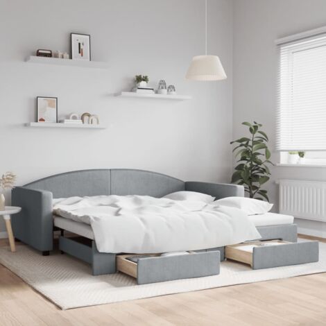 vidaXL Tagesbett mit Ausziehbett und Schubladen Hellgrau 100x200 cm Stoff
