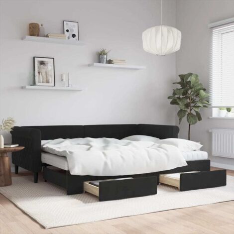 Tagesbett Ausziehbar mit Schubladen Schwarz 90x200 cm Samt vidaXL