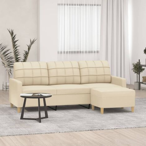 vidaXL 3-Sitzer Sofa mit Fußhocker Creme 180 cm Stoff