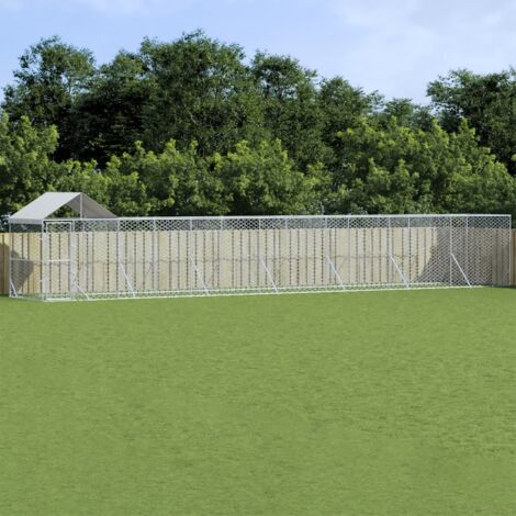 vidaXL Outdoor-Hundezwinger mit Dach Silbern 14x2x2,5 m Stahl Verzinkt