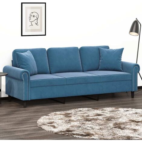 vidaXL 3-Sitzer-Sofa mit Zierkissen Blau 180 cm Samt