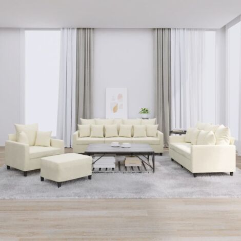 4-tlg. Sofagarnitur mit Kissen Creme Samt vidaXL