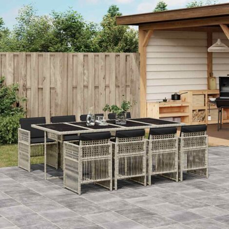 vidaXL Gartenmöbelset mit Kissen 9-teilig hellgrau Rattan