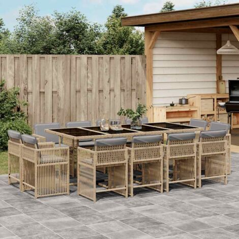 13-tlg. Garten-Essgruppe mit Kissen Beigemischung Poly Rattan vidaXL