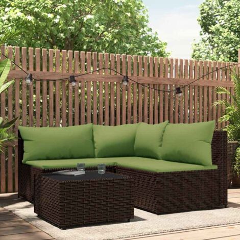 vidaXL 4-tlg. Garten-Lounge-Set mit Kissen Braun Poly Rattan