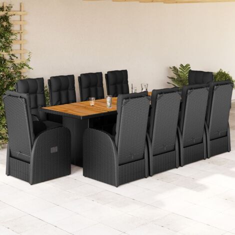 11-tlg. Garten-Essgruppe mit Kissen Schwarz Poly Rattan vidaXL