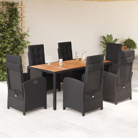 7-tlg. Garten-Essgruppe mit Kissen Schwarz Poly Rattan vidaXL