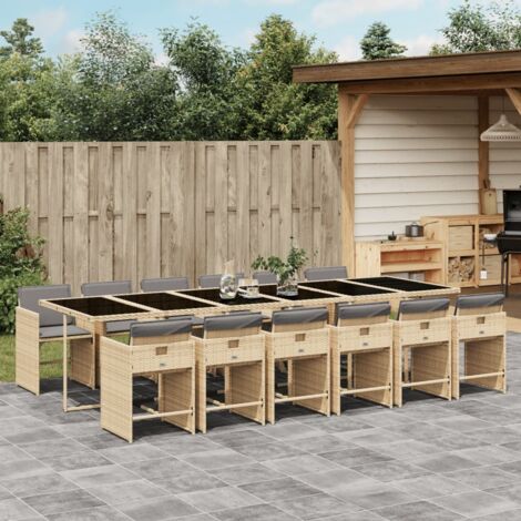 13-tlg. Garten-Essgruppe mit Kissen Beigemischung Poly Rattan vidaXL