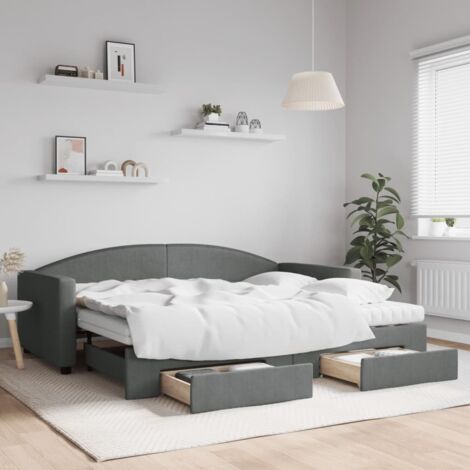 Tagesbett Ausziehbar mit Schubladen Dunkelgrau 90x200 cm Stoff vidaXL