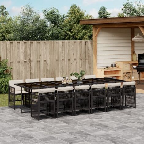 13-tlg. Garten-Essgruppe mit Kissen Schwarz Poly Rattan vidaXL