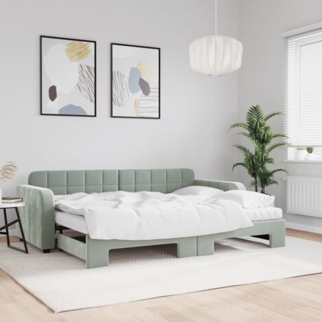 Tagesbett Ausziehbar mit Matratzen Hellgrau 80x200 cm Samt vidaXL