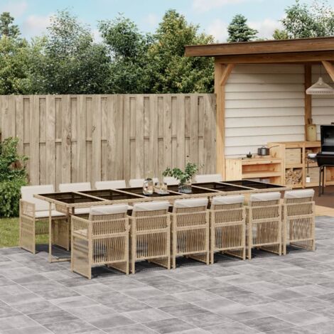 13-tlg. Garten-Essgruppe mit Kissen Beige Poly Rattan vidaXL