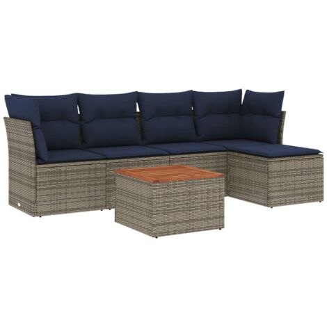 6-teiliges Gartensofa-Set mit Kissen, grau, Polyrattan vidaXL (1/5)